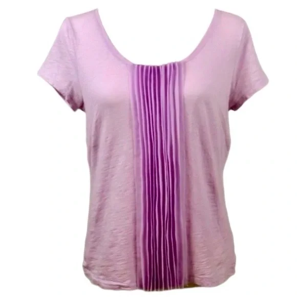 TALBOTS Pleated Panel Front Coquette Lavender Short Sleeve Pretty Shirt Mp - Picture 1 of 7